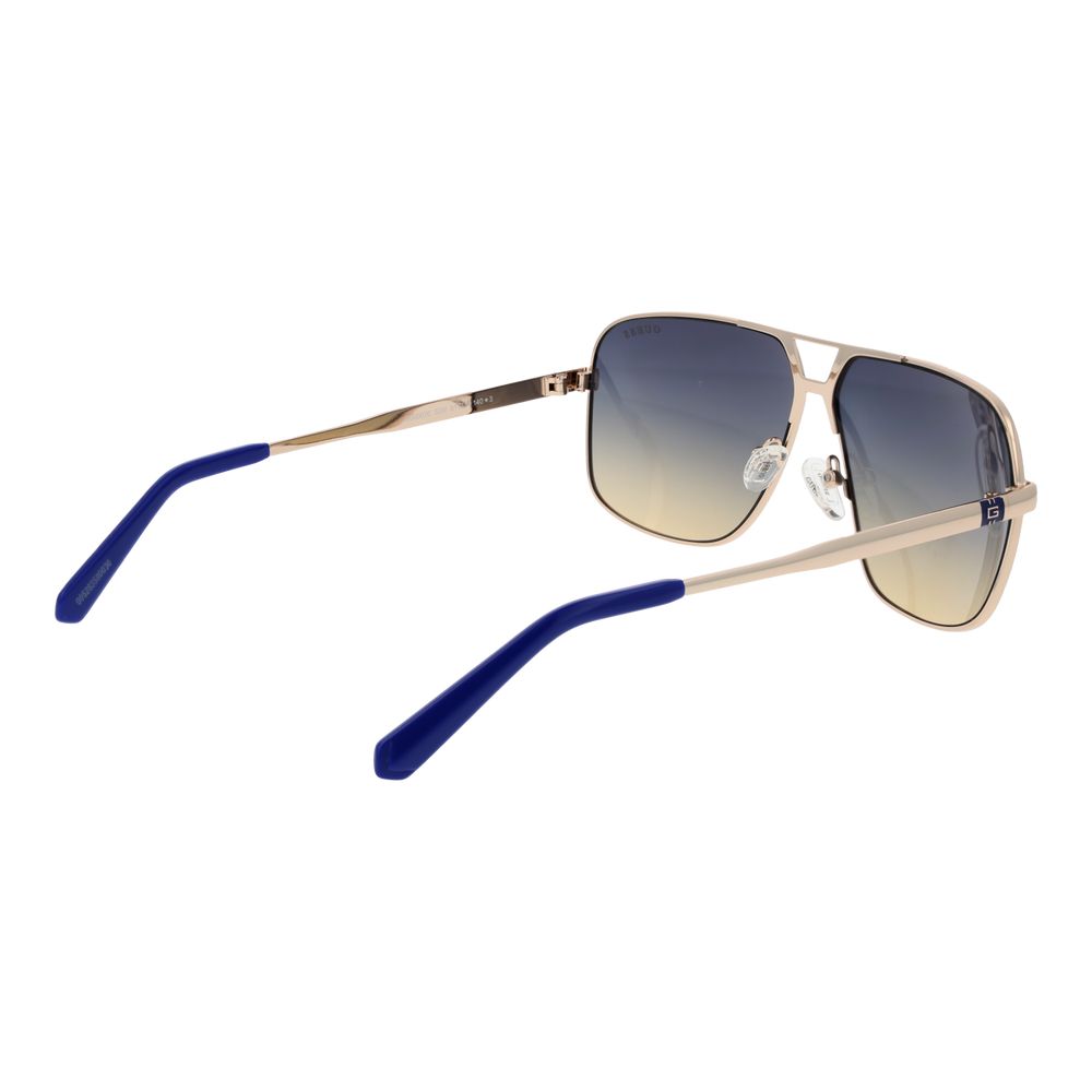 Guess Silver Metal Sunglasses with blue gradient lenses and full-rim metal frame, designed for men, shown with branded case included.