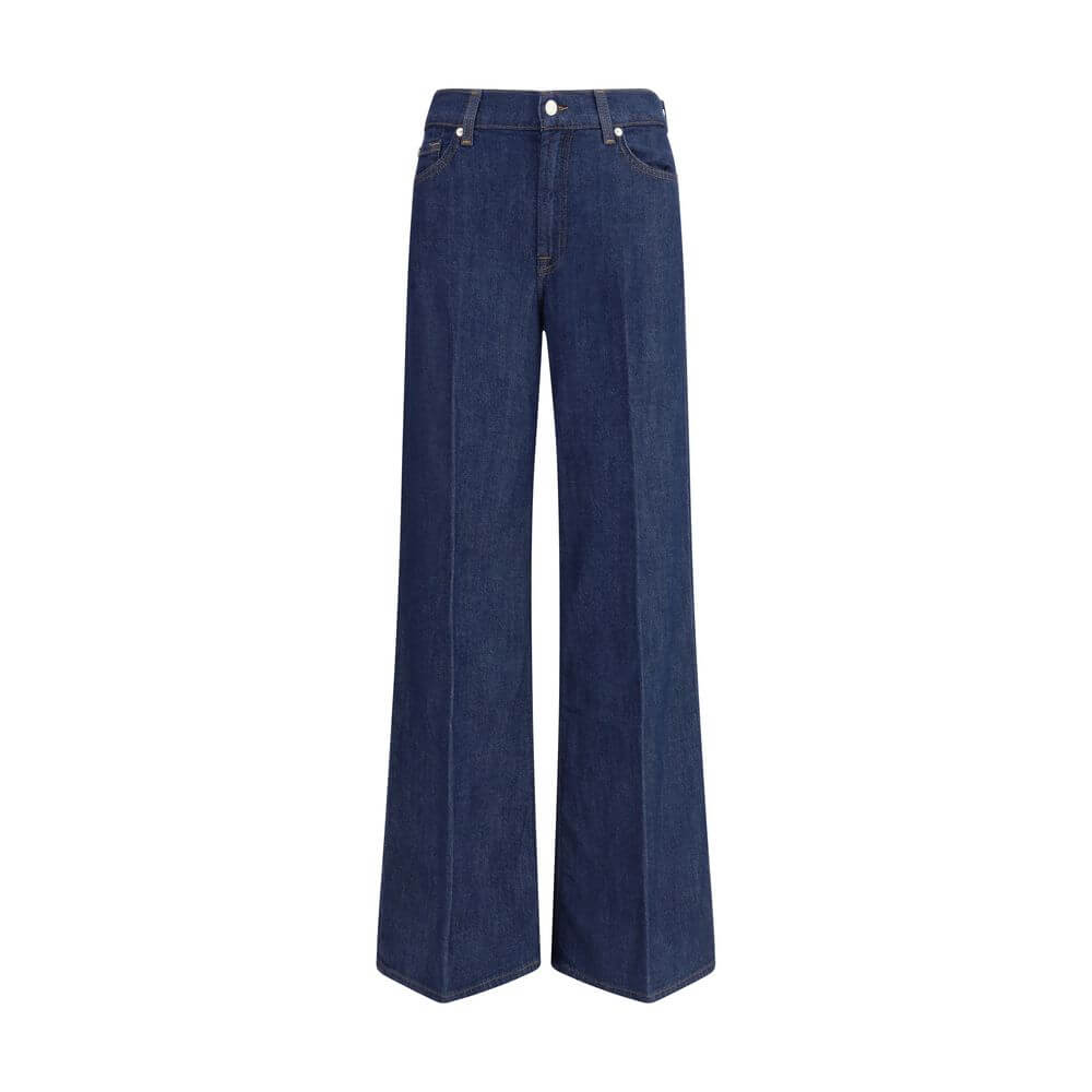 7FOR Blue Cotton Jeans Denim - Lotta Alona wide leg jeans in lightweight blend, featuring a classic five-pocket design and zip front.