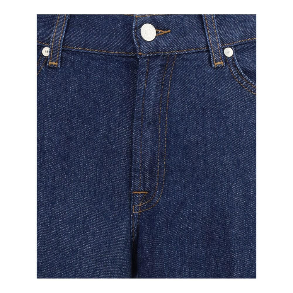 7FOR Blue Cotton Jeans Denim with classic five-pocket detail and zip closure, wide leg for a relaxed fit, in lightweight modal-cotton blend.