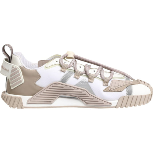 Dolce & Gabbana White Beige Leather Low Top NS1 Sneakers Shoes