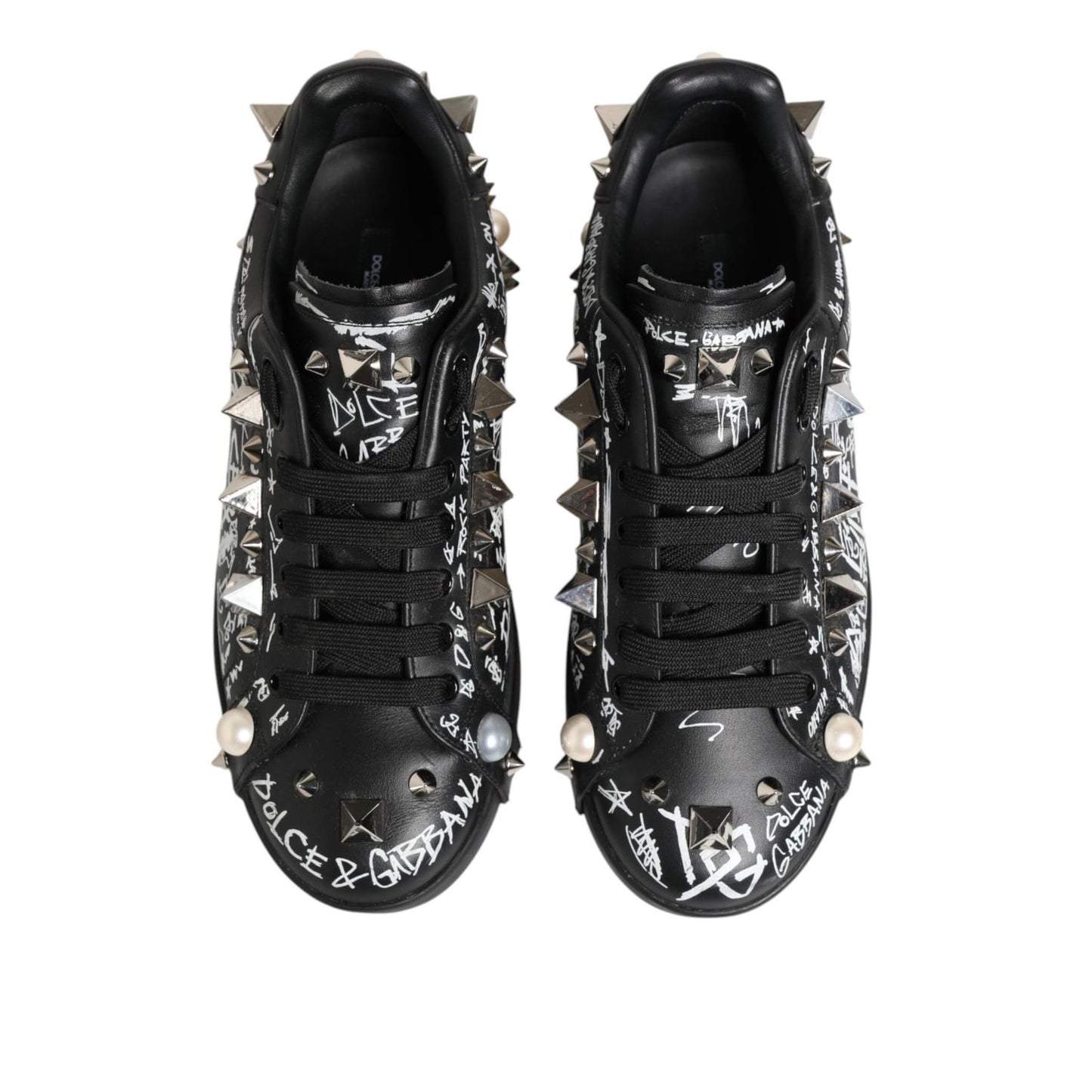 Dolce & Gabbana Black Portofino Stud Embellished Sneakers Shoes