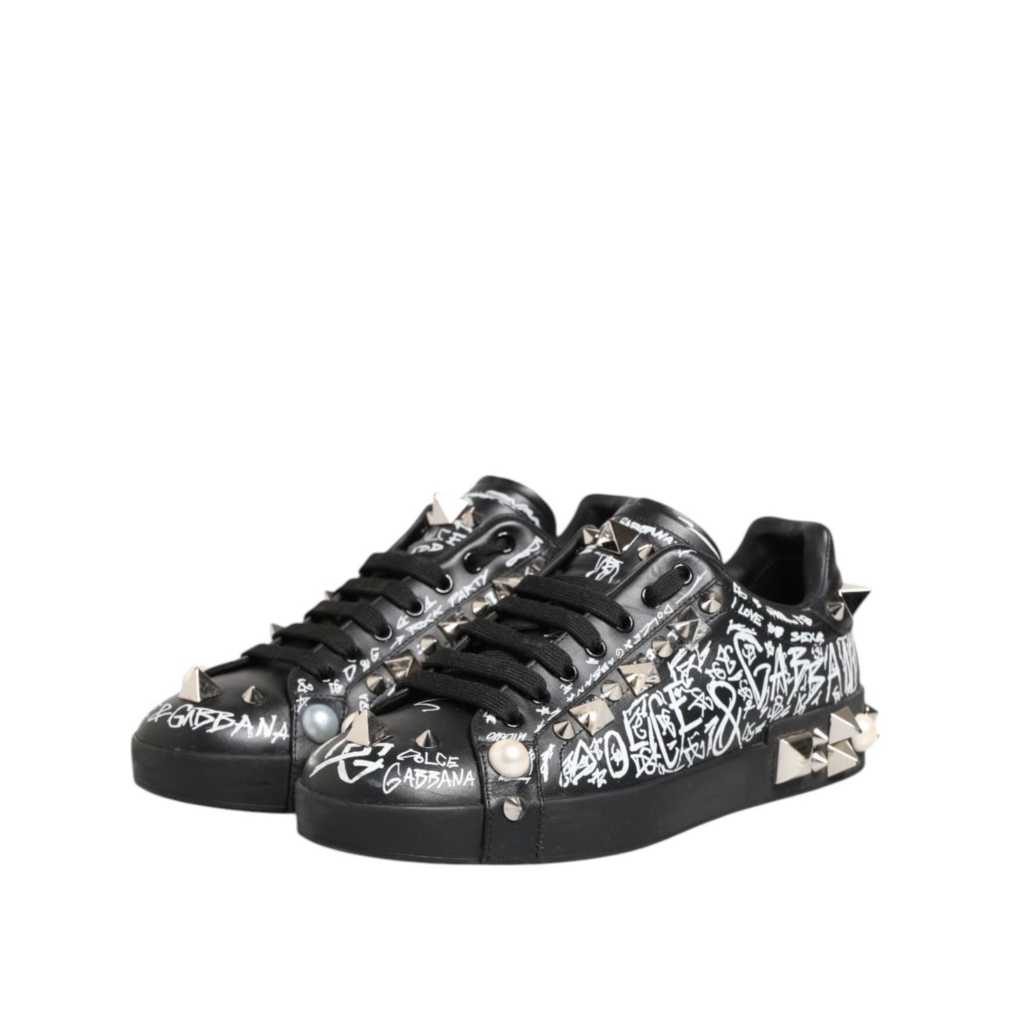 Dolce & Gabbana Black Portofino Stud Embellished Sneakers Shoes