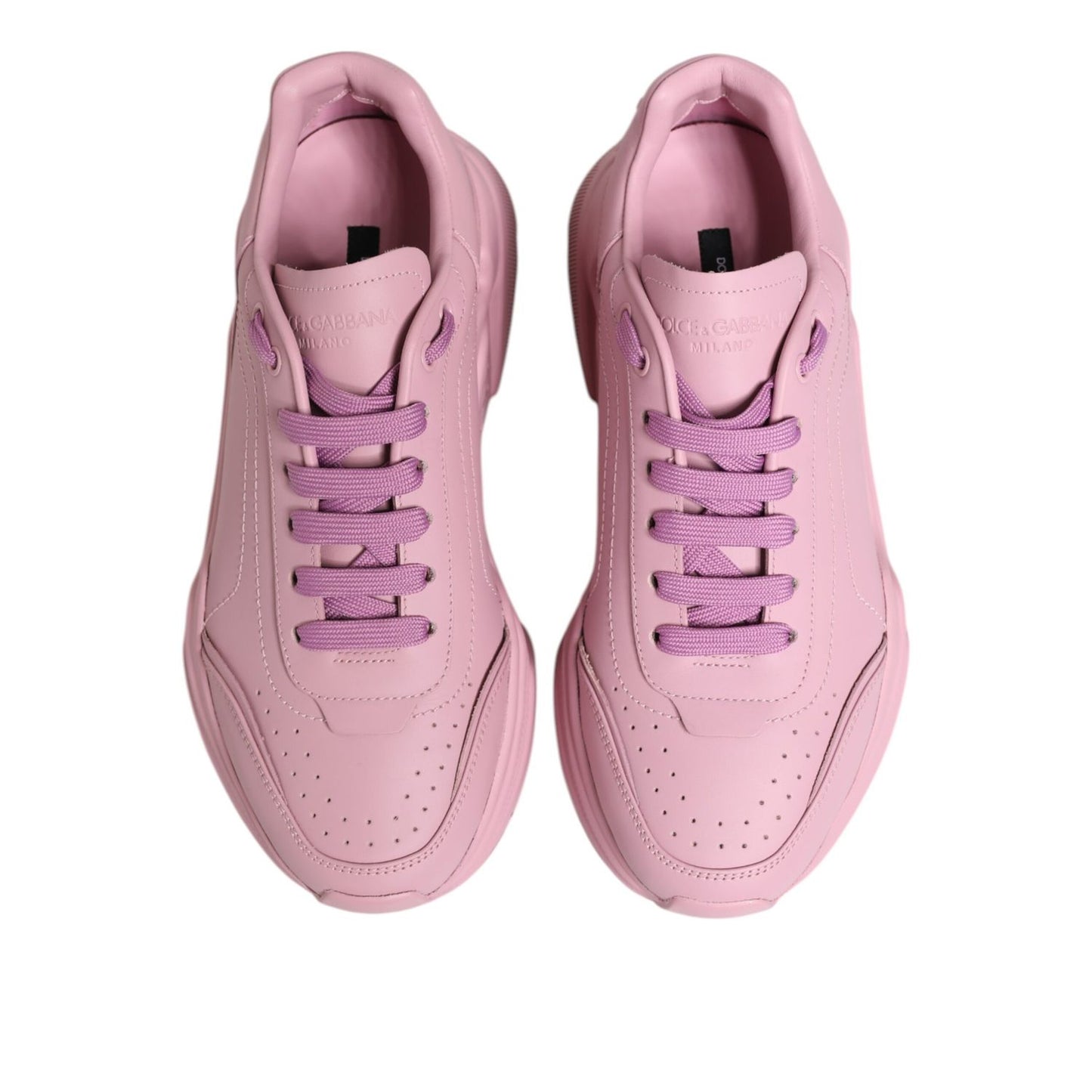 Dolce & Gabbana Pink Leather Daymaster Low Top Sneakers Shoes in calfskin leather with rubber sole and lace-up closure.