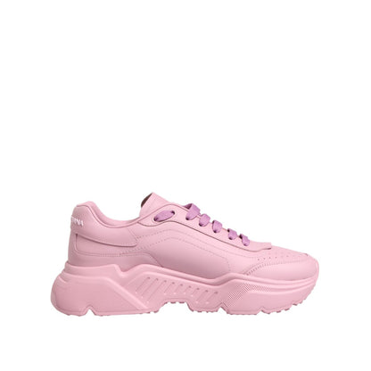 Dolce & Gabbana Pink Leather Daymaster Low Top Sneakers Shoes in soft calfskin with rubber sole and lace-up closure, made in Italy.