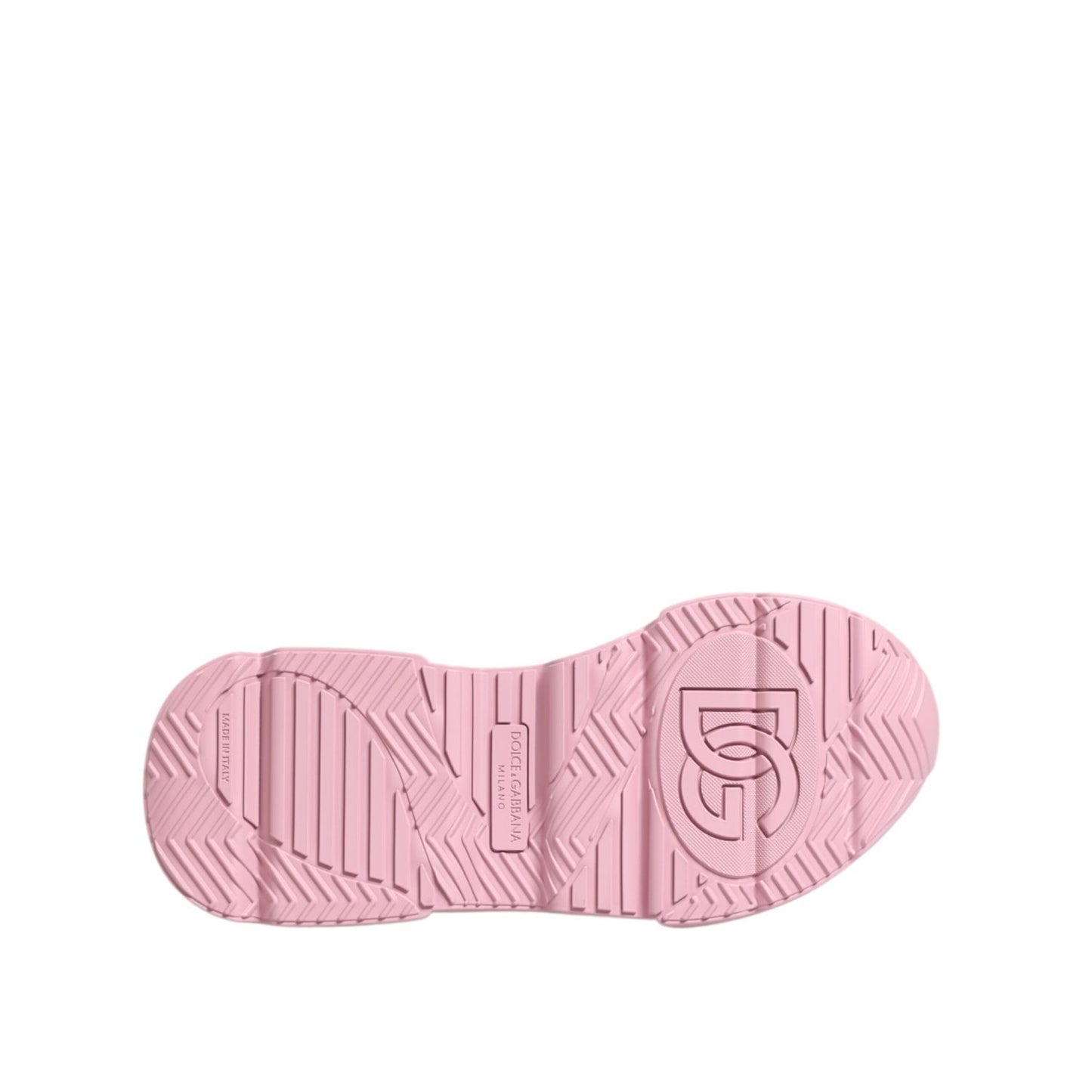 Sole of Dolce & Gabbana Pink Leather Daymaster Low Top Sneakers Shoes featuring logo detail and textured pattern.