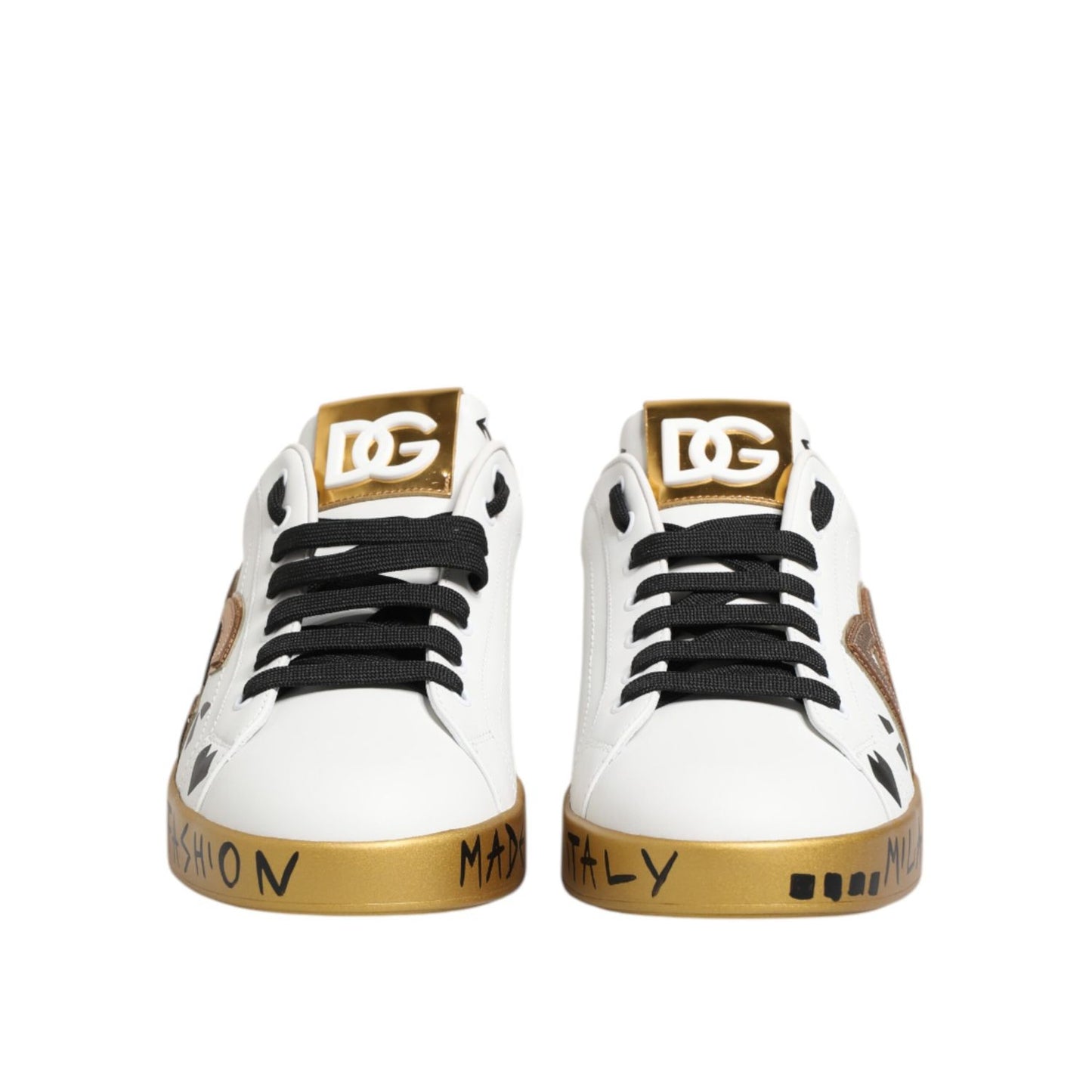 Dolce & Gabbana White Gold Crystal Portofino Sneakers Shoes