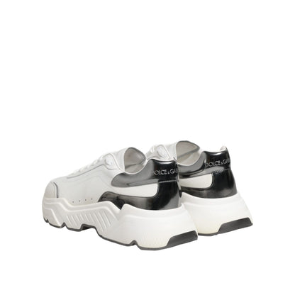 Dolce & Gabbana White Silver DAYMASTER Leather Sneakers Shoes