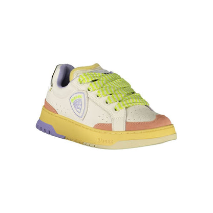 Blauer White Leather Women Sneaker with vibrant cream, antique pink, and wisteria accents, featuring a removable insole for comfort.