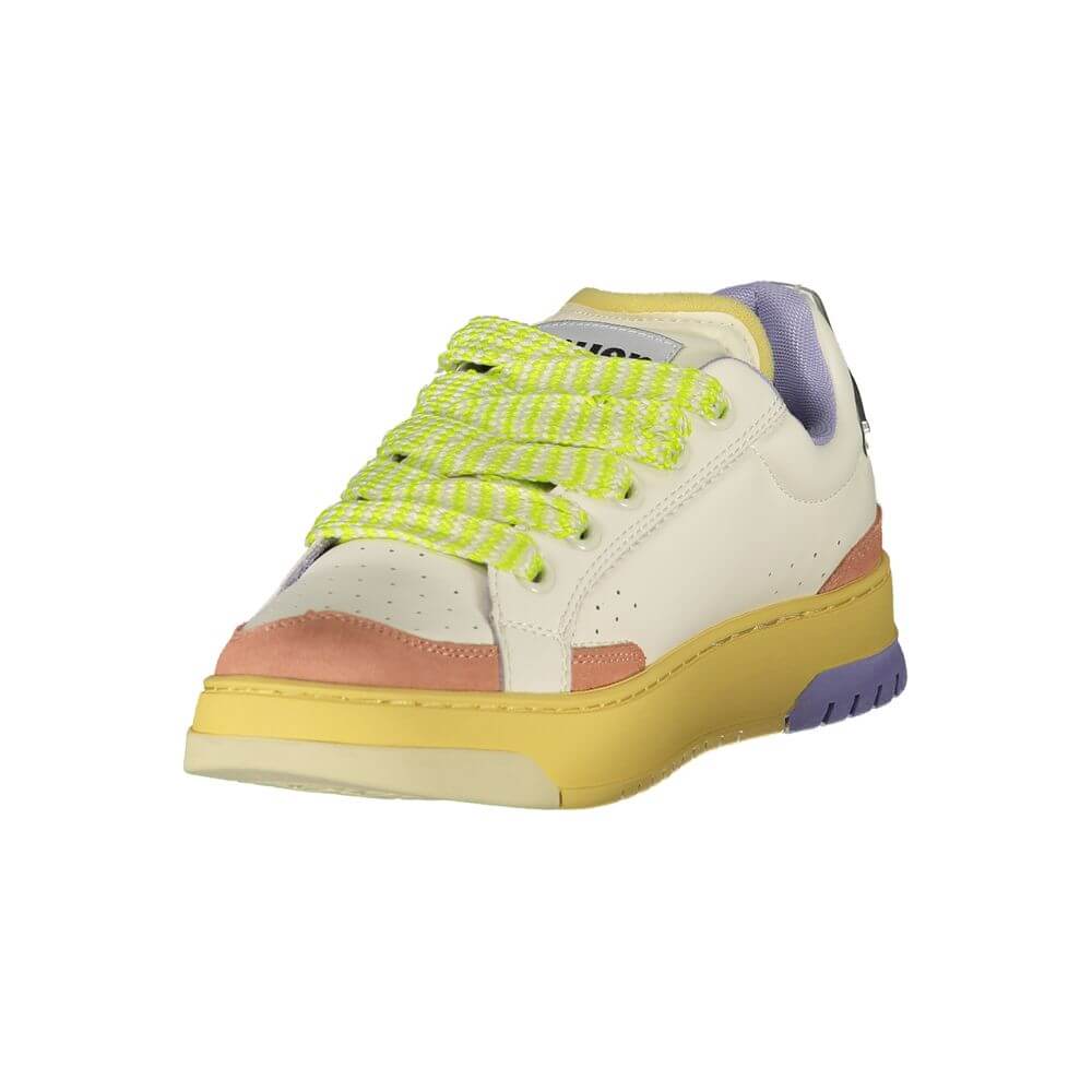 Blauer White Leather Women Sneaker with colorful accents, removable insole, and iconic logo for chic, comfortable style.