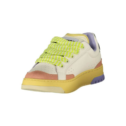 Blauer White Leather Women Sneaker with colorful accents, removable insole, and iconic logo for chic, comfortable style.