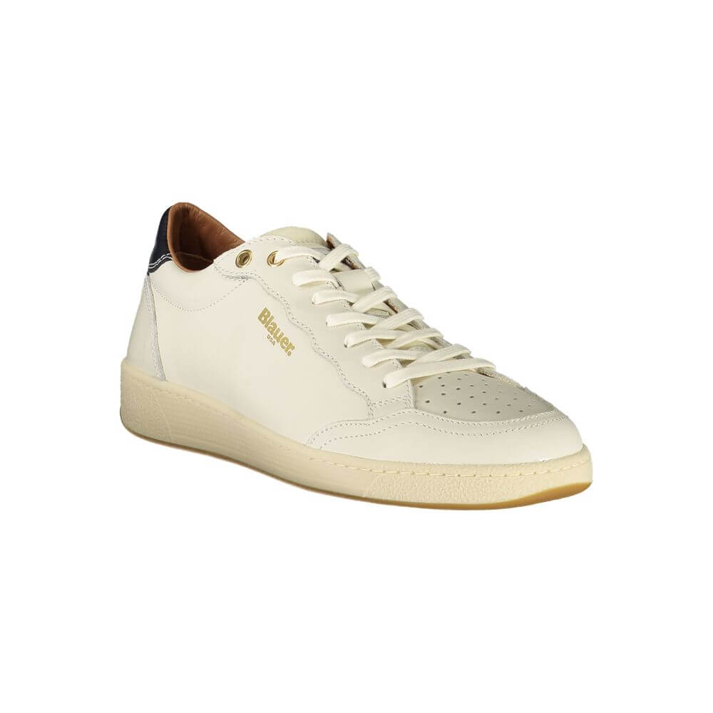 Blauer White Leather Men Sneaker with blue accents and removable insole for modern luxury and comfort