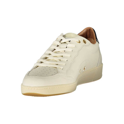 Blauer White Leather Men Sneaker with sleek design and blue accents, featuring comfort-focused removable insole, showcasing luxury and style.
