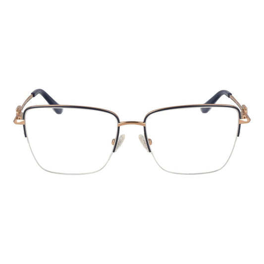 Guess Gray Women Glasses Frame with grey half-rim metal frame, demo plastic lenses, rectangle style, 140 temples length, spring hinge included.