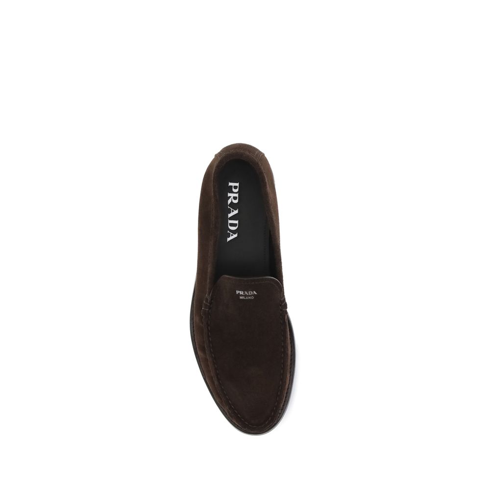 Prada Brown Calf Leather Bos Taurus Slip-On Loafers