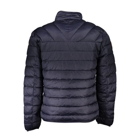 Napapijri Blue Polyamide Jacket with long sleeves, logo, zip, 2 external and 2 internal pockets, rear view.