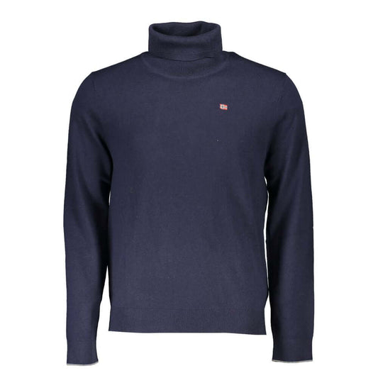 Napapijri Blue Fabric Sweater, long-sleeved turtleneck with embroidery and logo.