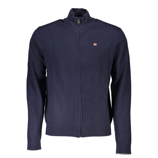 Napapijri Blue Fabric Sweater featuring long sleeve design, zip, and embroidered logo.