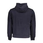 Rear view of Napapijri Blue Cotton Sweater, long-sleeved hooded sweatshirt with fleece, regular fit, and central pocket.
