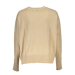 Patrizia Pepe Beige Fabric Sweater with long sleeves, crew neck, contrast details, and logo, back view.