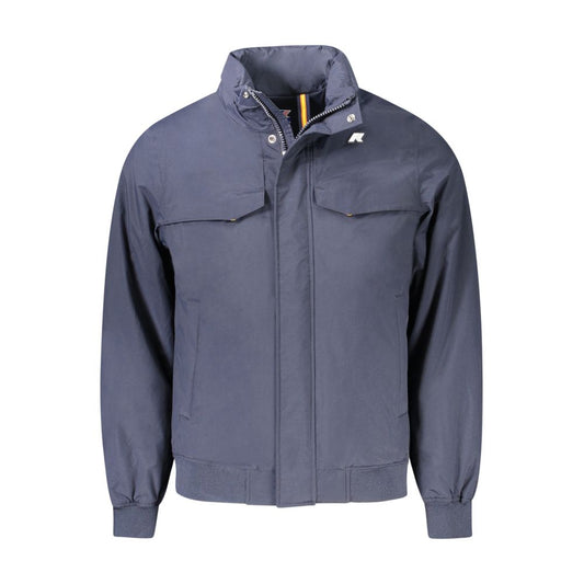 K-WAY Blue Polyamide Jacket with removable hood, padded design, five pockets, buttons and zip closure, logo detail on chest.