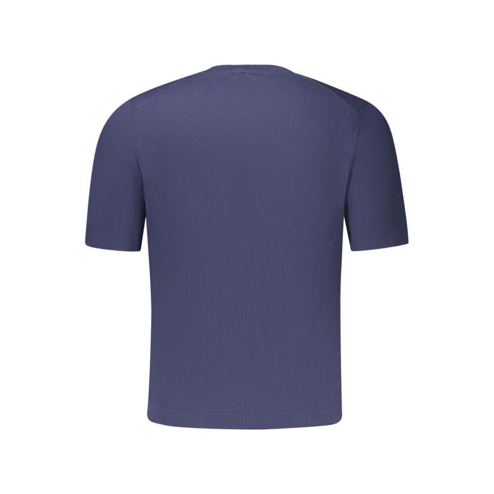 Back view of K-WAY Blue Cotton Sweater, short-sleeved t-shirt with crew neck and logo, ideal for casual wear.