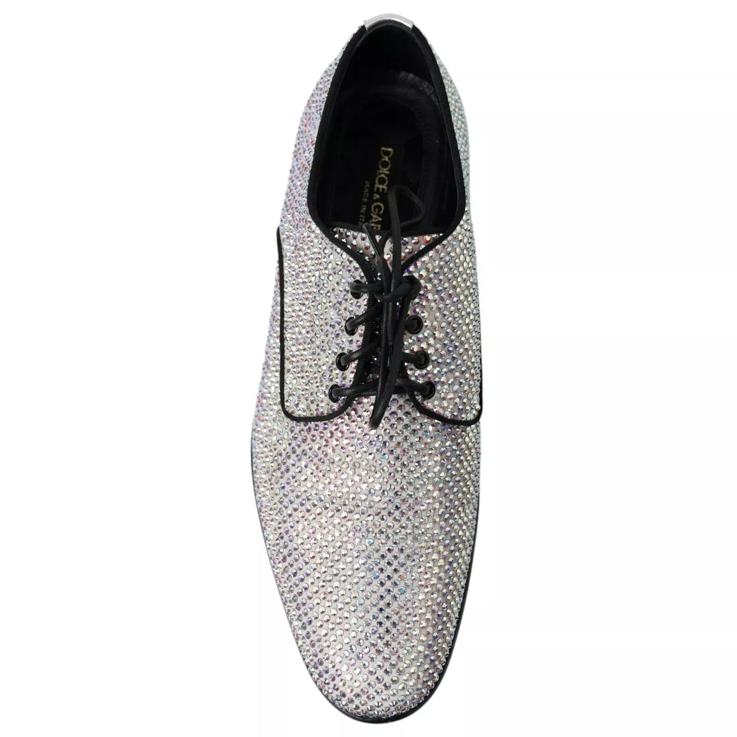 Dolce & Gabbana Silver Leather Rhinestones Derby Shoes