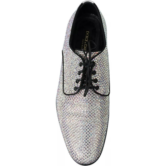 Dolce & Gabbana Silver Leather Rhinestones Derby Shoes MV5297-40