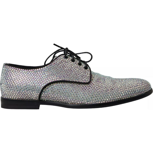Dolce & Gabbana Silver Leather Rhinestones Derby Shoes MV5297-40