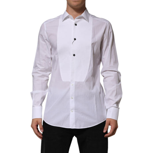Dolce & Gabbana White Bib Cotton Poplin GOLD Men Formal Shirt TSH906800-41