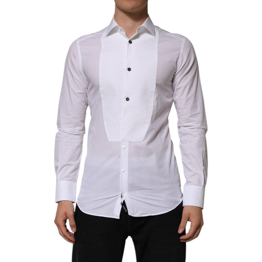 Dolce & Gabbana White Bib Cotton Poplin GOLD Men Formal Shirt TSH906886-39