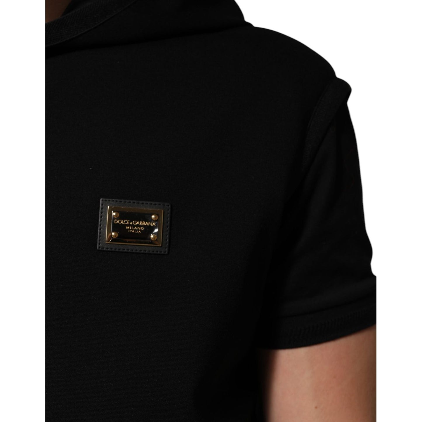 Dolce & Gabbana Black Sleeveless Hooded Logo Plaque Jacket