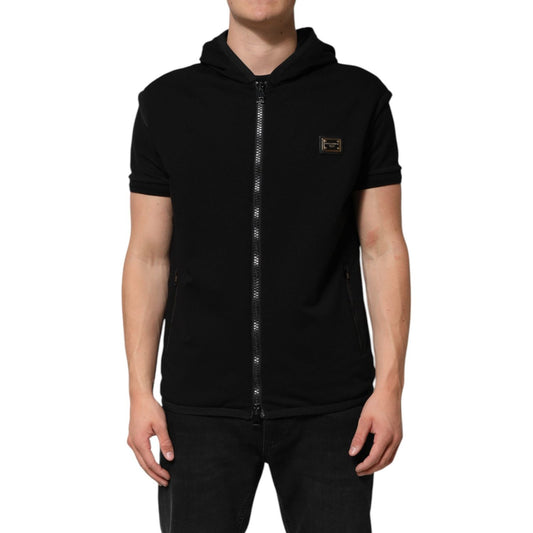 Dolce & Gabbana Black Sleeveless Hooded Logo Plaque Jacket JKT41509-48