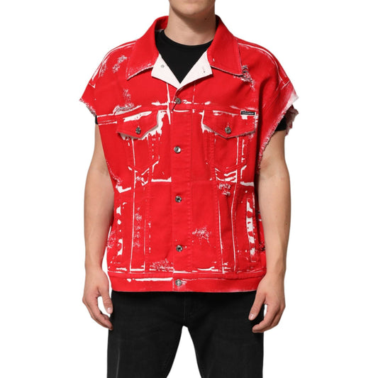Dolce & Gabbana Red Sleeveless Logo Plaque Vest Jacket JKT41511-58