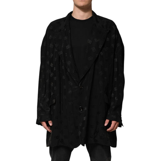 Dolce & Gabbana Black Polyester Logo Monogram Coat Jacket JKT41513-50