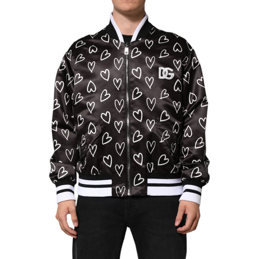 Dolce & Gabbana Black Polyester Heart Print Bomber Jacket JKT41523-44