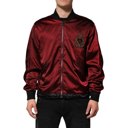 Dolce & Gabbana Maroon Nylon DG Crown Embroidery Jacket JKT41533-50