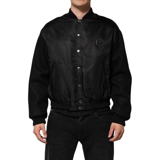 Dolce & Gabbana Black Polyester Logo Plaque Bomber Jacket JKT41534-50