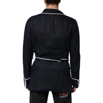 Dolce & Gabbana Dark Blue DG Embroidery Jacket Robe Blazer