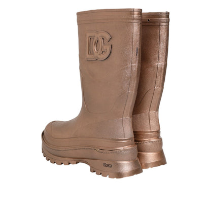 Dolce & Gabbana Metallic Gold Pull On Rain Boots Shoes