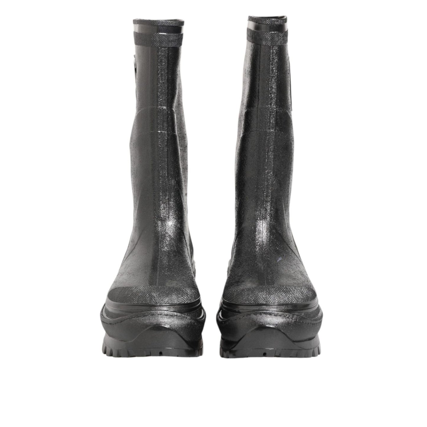 Dolce & Gabbana Metallic Black Pull On Rain Boots Shoes