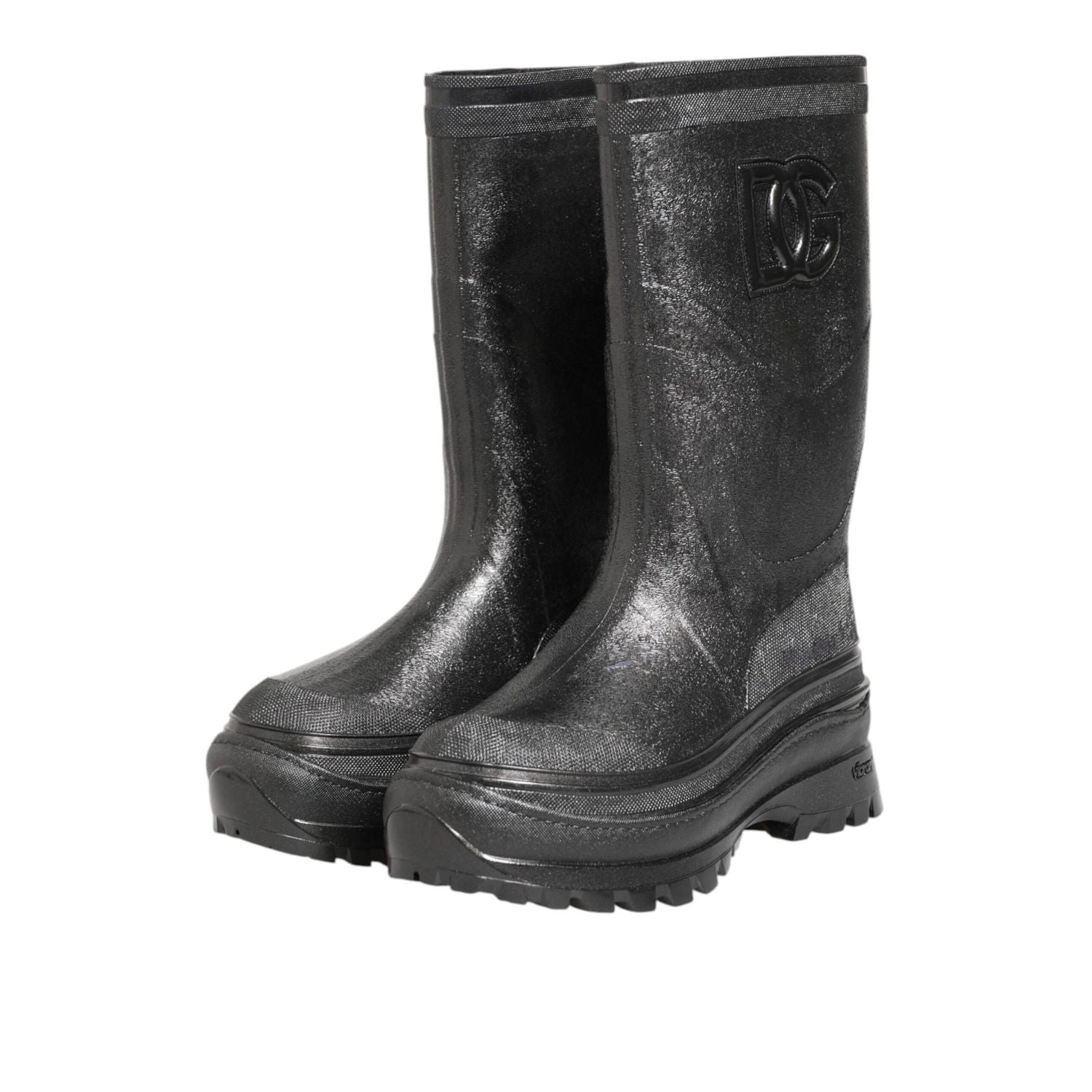 Dolce & Gabbana Metallic Black Pull On Rain Boots Shoes
