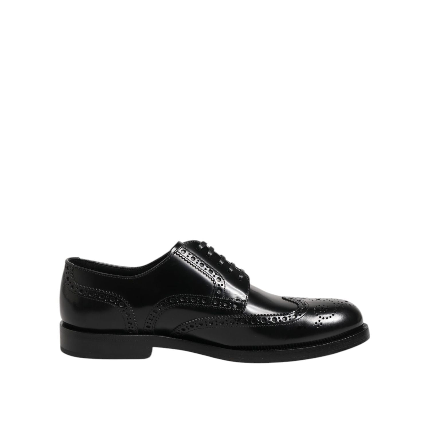 Dolce & Gabbana Black Leather Derby Wingtip Formal Shoes