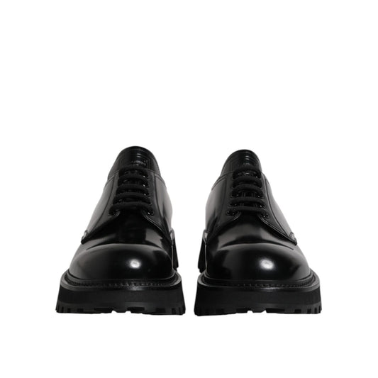 Dolce & Gabbana Black Leather Lace Up Trekking Dress Shoes MV7818-46