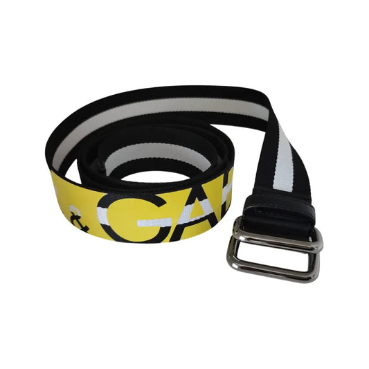 Dolce & Gabbana Black Yellow Logo Striped Metal Buckle Belt BEL9340-90