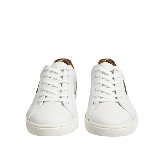 Dolce & Gabbana White Brown Leather Low Top Men Sneakers Shoes MV7383-43
