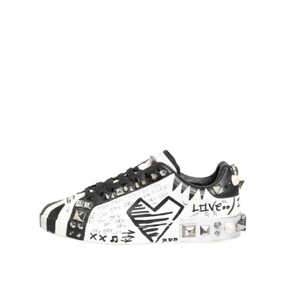 Dolce & Gabbana White Studded Printed Low Top Sneakers Shoes