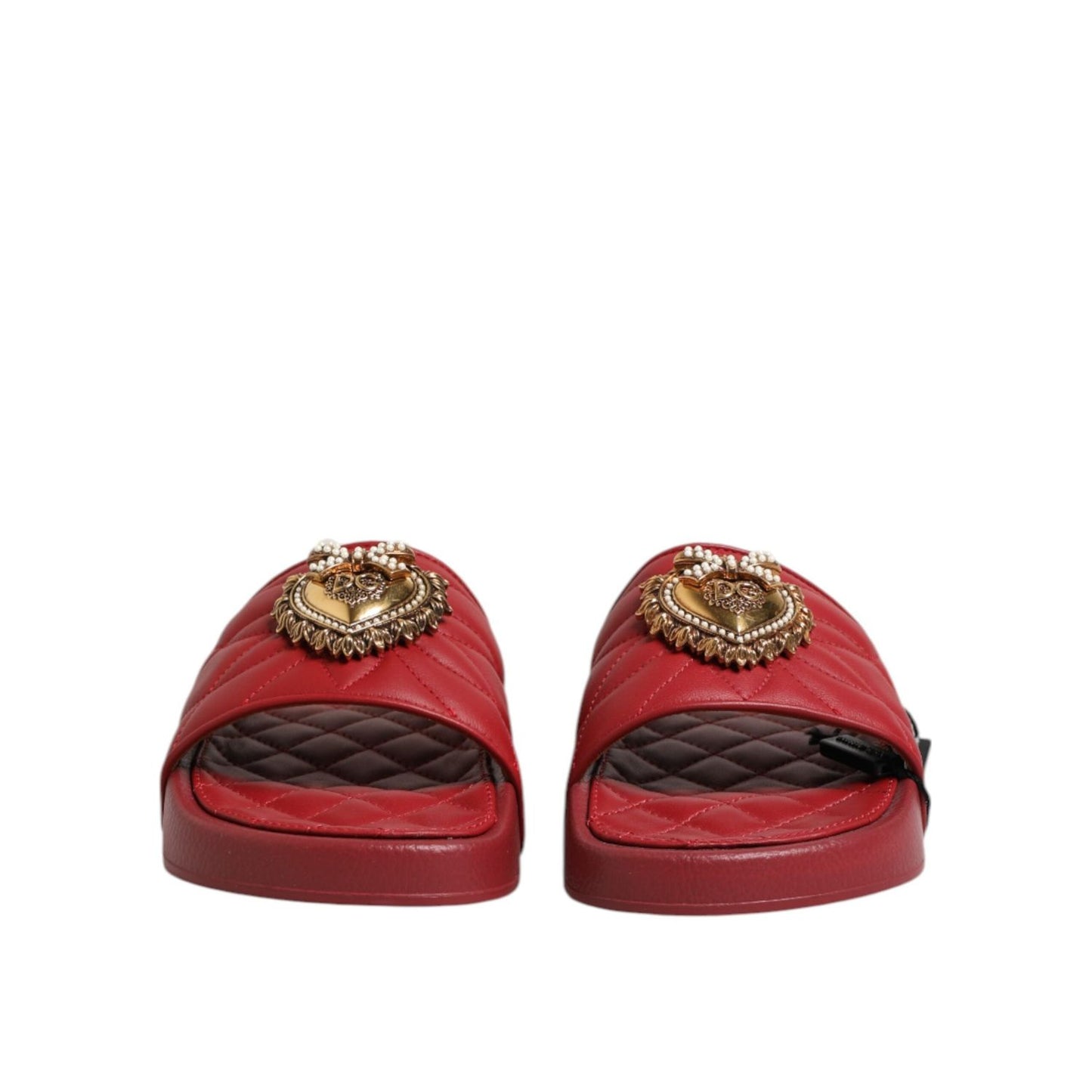 Dolce & Gabbana Red Devotion Matelassé Leather Slides Shoes LA12784-35