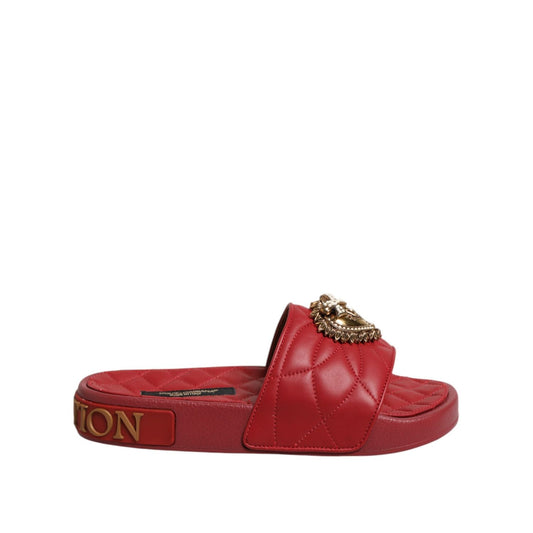 Dolce & Gabbana Red Devotion Matelassé Leather Slides Shoes LA12784-35