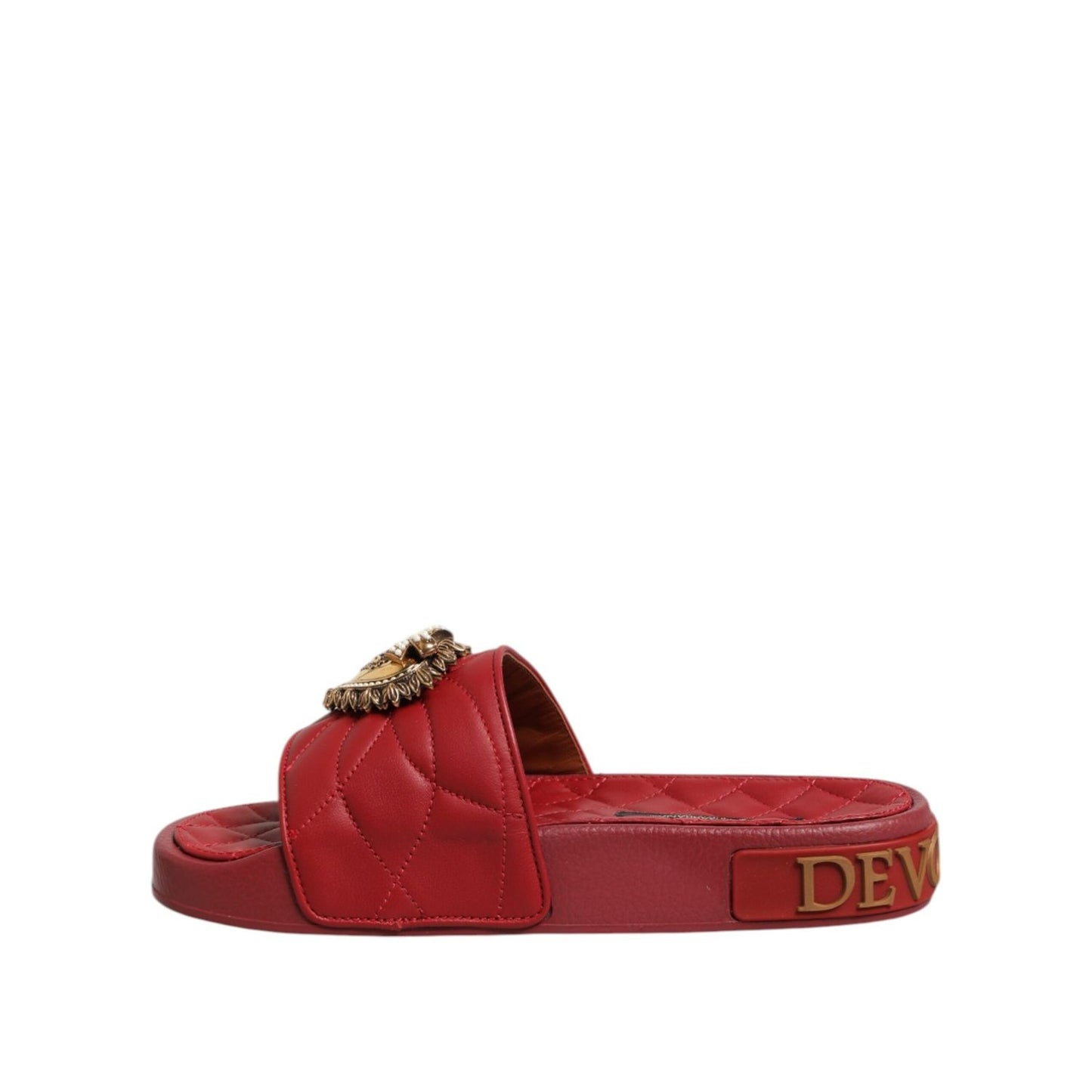 Dolce & Gabbana Red Devotion Matelassé Leather Slides Shoes LA12784-35