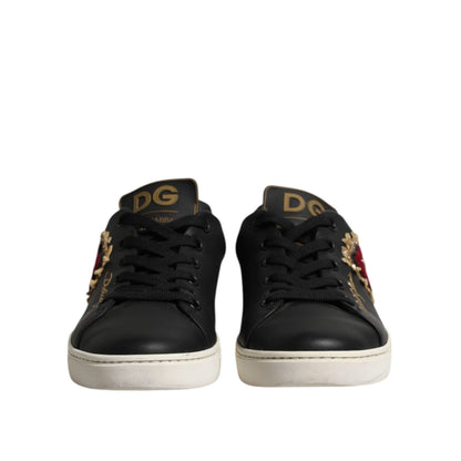 Dolce & Gabbana Black Leather Sacred Heart Sneakers Shoes